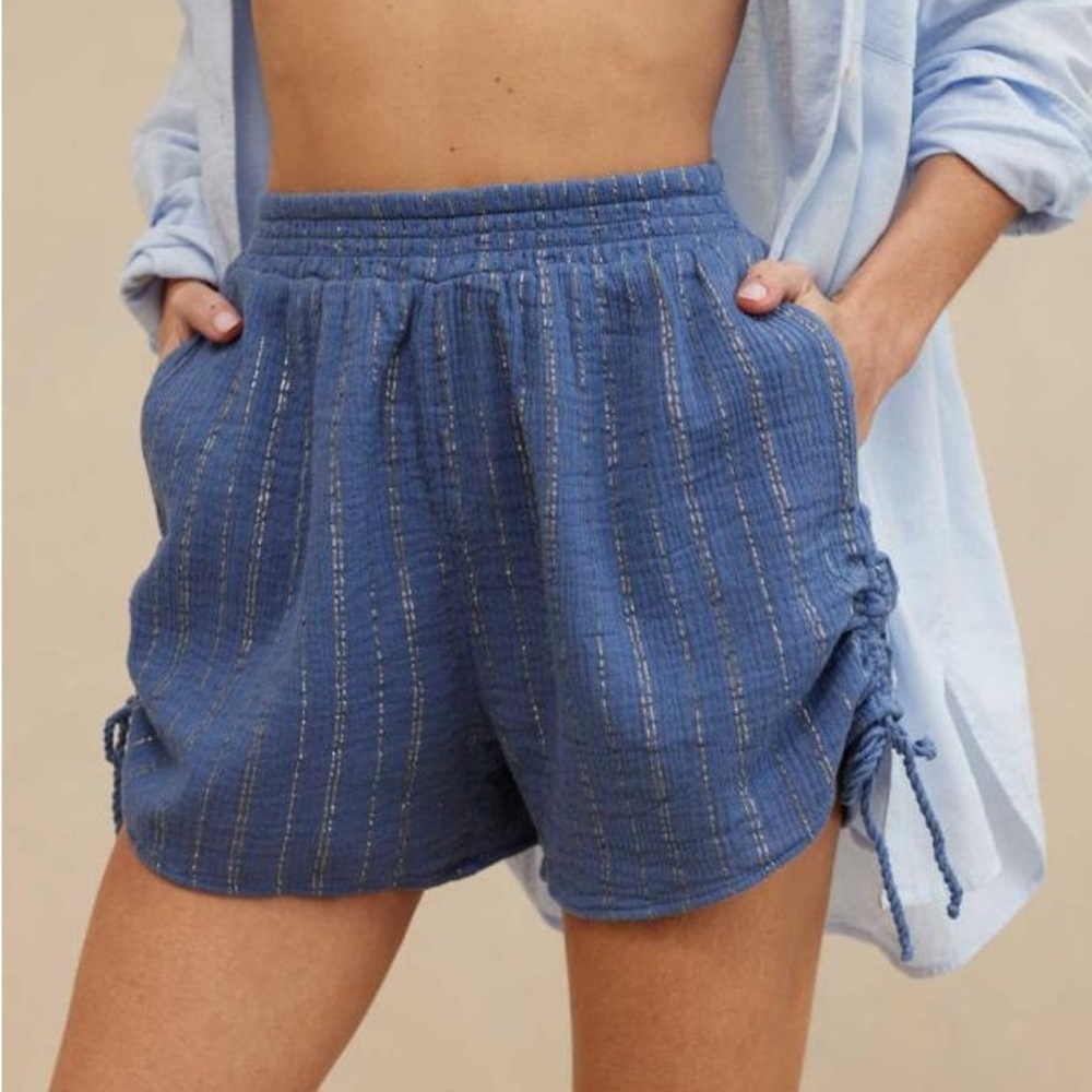 Aerie Blue and Silver Shorts with Adjustable Sides